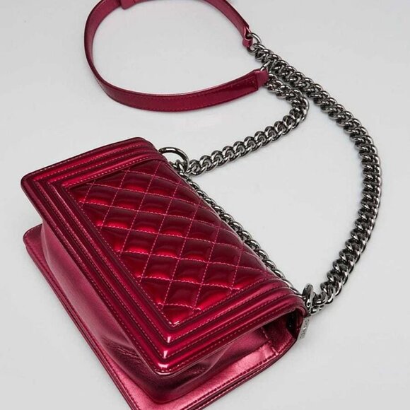 Chanel Pink Quilted Patent Leather Small Boy Bag - Picture 3 of 10